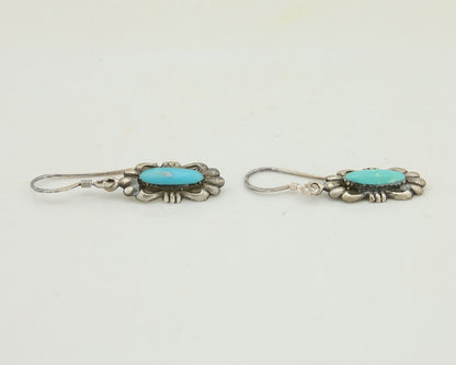 Navajo Dangle Earrings 925 Silver Blue Turquoise Artist Signed Square C.80's