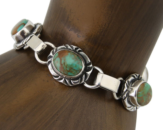 Navajo Bracelet 925 Silver Natural Blue Turquoise Native American Artist C.80's