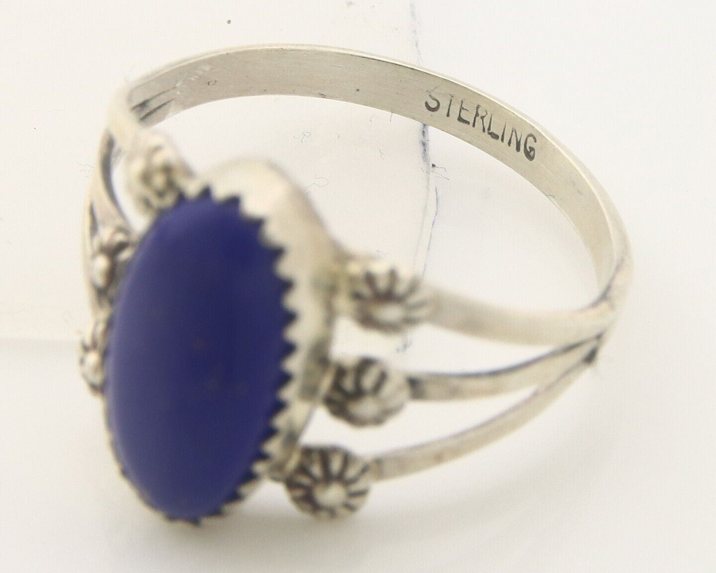 Navajo Ring 925 Sterling Natural Lapis Handmade Native Artist C.80's