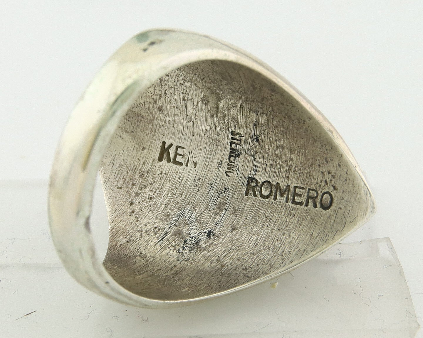 Vintage Navajo Ring 925 Sterling Natural Gemstone Signed Ken Romero Size 10.75