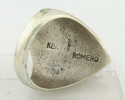 Vintage Navajo Ring 925 Sterling Natural Gemstone Signed Ken Romero Size 10.75
