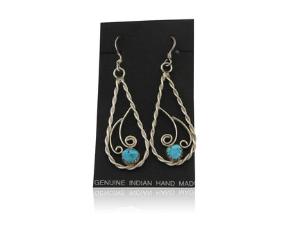 Navajo Dangle Earrings 925 Silver Natural Turquoise Artist Signed JB C.80's