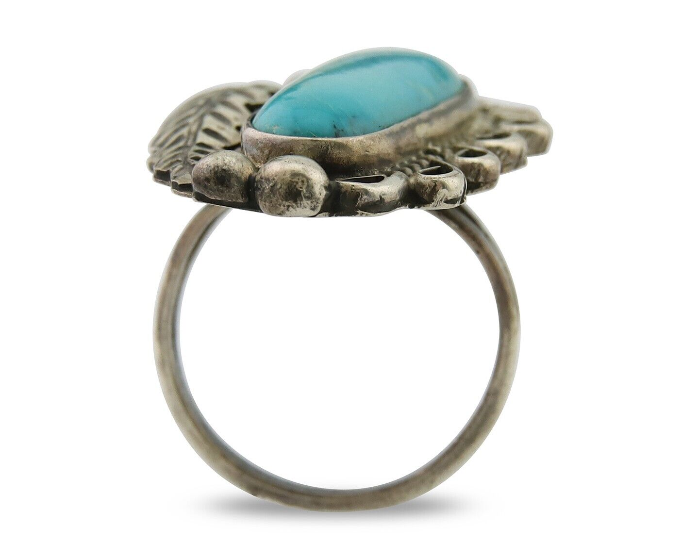 Navajo Ring .925 Sterling Blue Turquoise Artist Signed EK C.80's