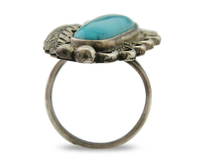 Navajo Ring .925 Sterling Blue Turquoise Artist Signed EK C.80's