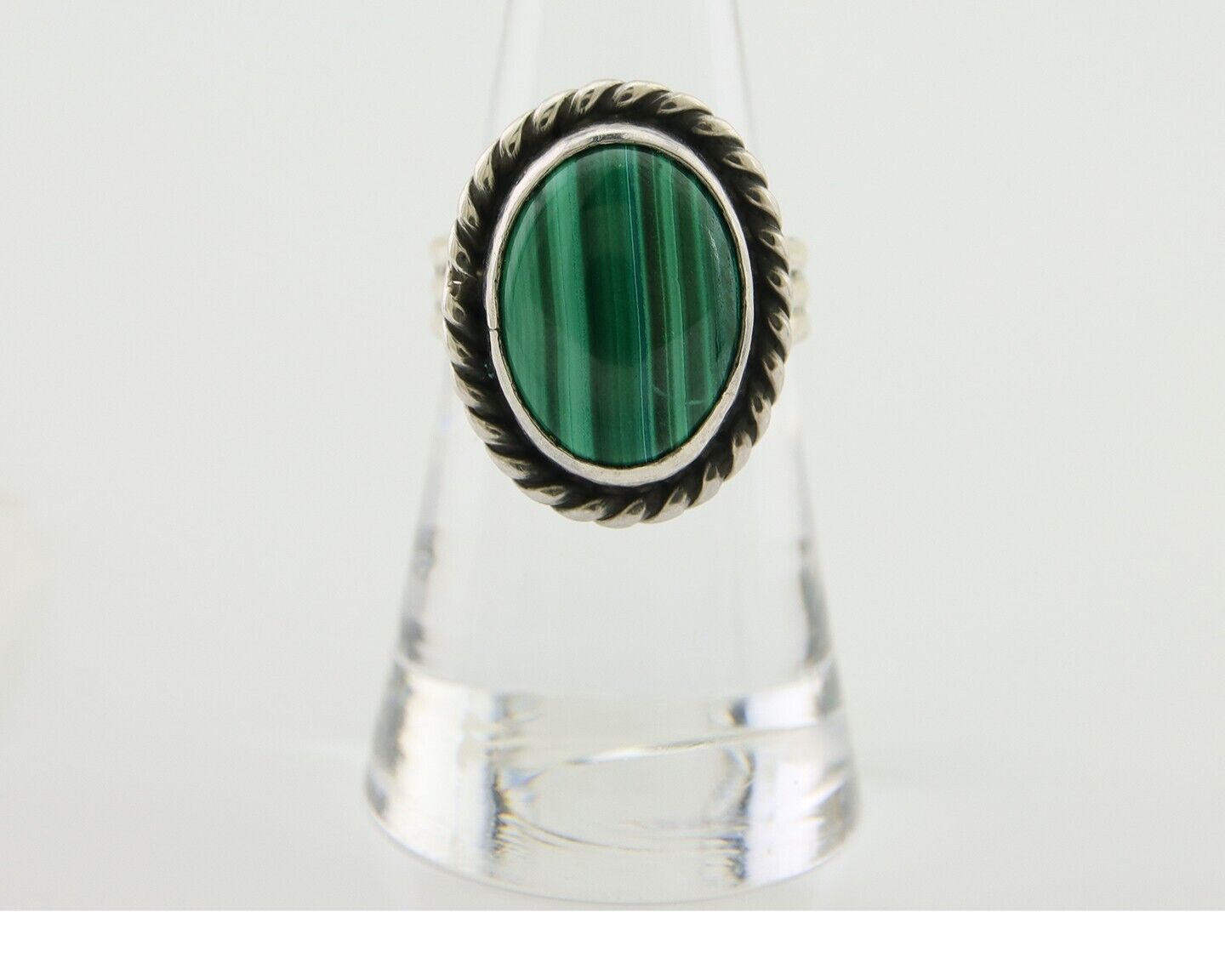 Navajo Ring 925 Silver Natural Malachite Native American Artist C.80's