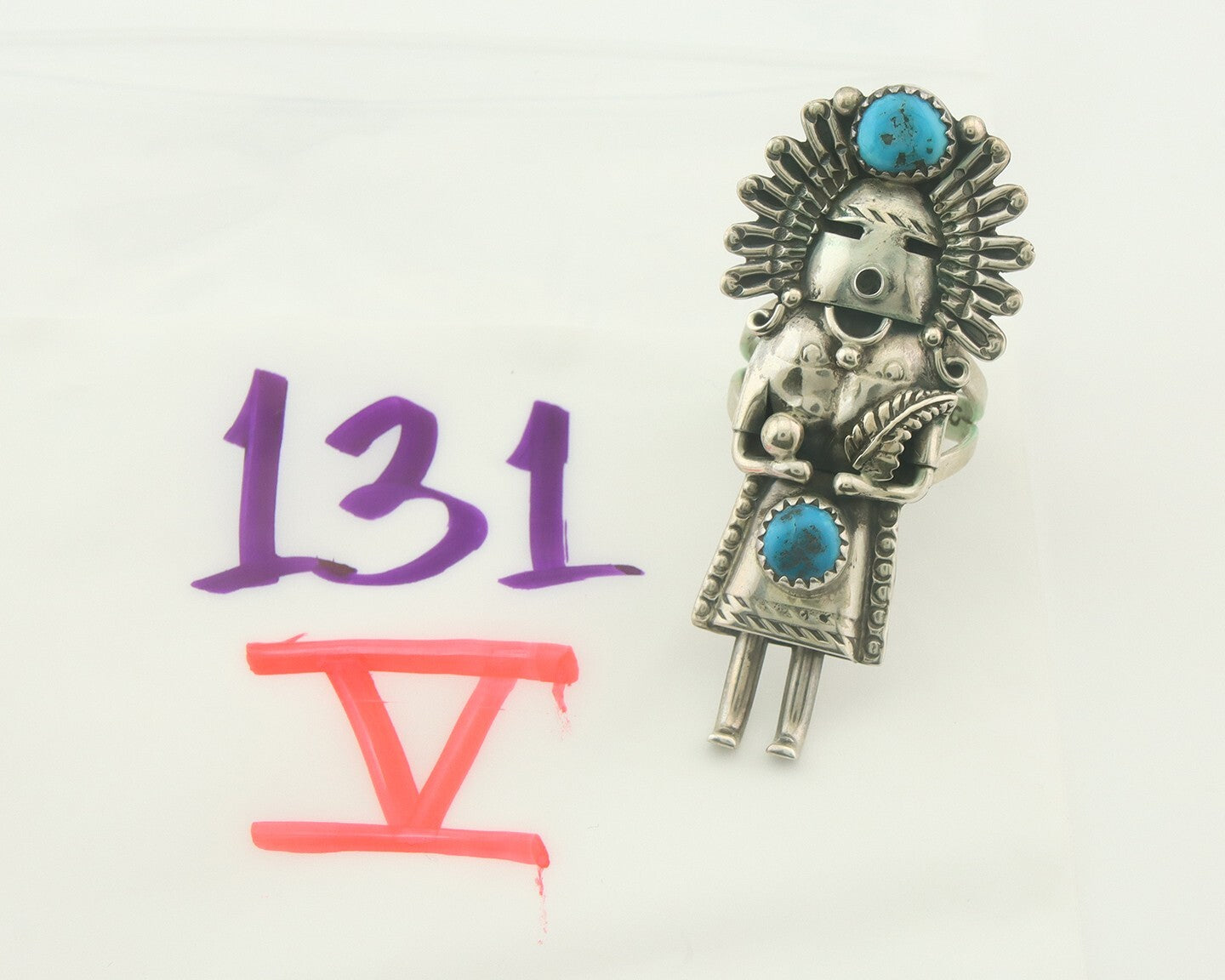 Vintage Navajo Kachina Ring 925 Sterling Turquoise Signed Gomez Size 8.25