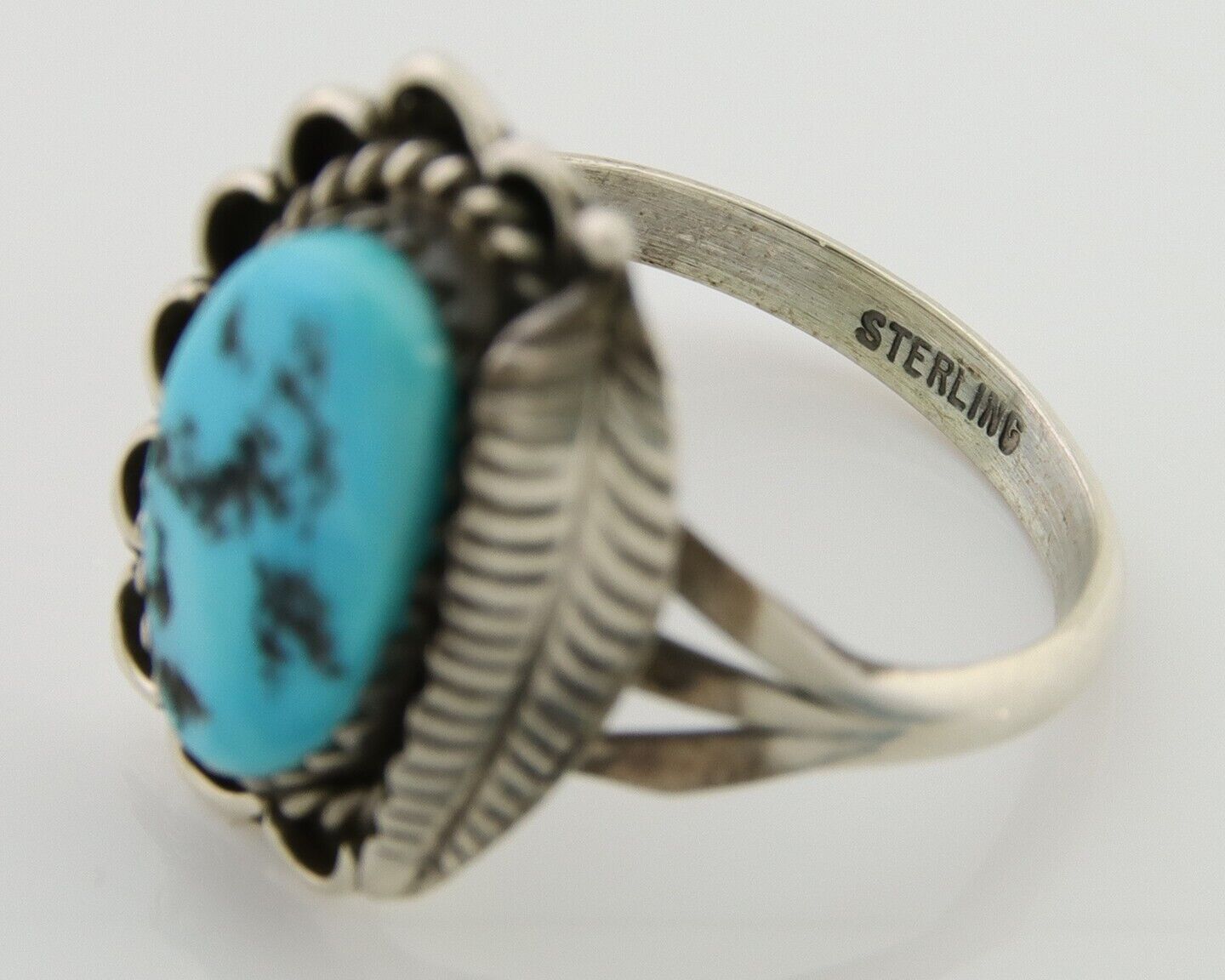 Navajo Ring 925 Silver Natural Blue Turquoise Native American Artist C.80's