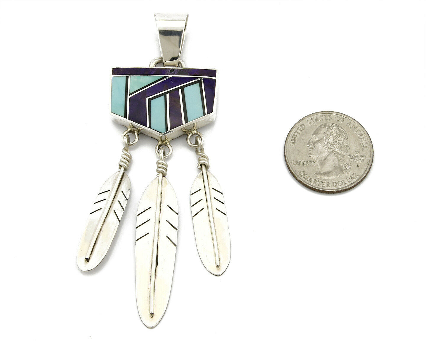 Navajo Signed G. J. Natural Turquoise Sugilite .925 Silver Pendant