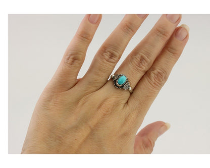 Navajo Ring 925 Silver Kingman Turquoise Native American Artist Made In 1985