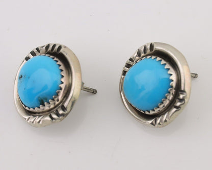 Navajo Earrings 925 Silver Natural Blue Turquoise Native American Artist C.80s