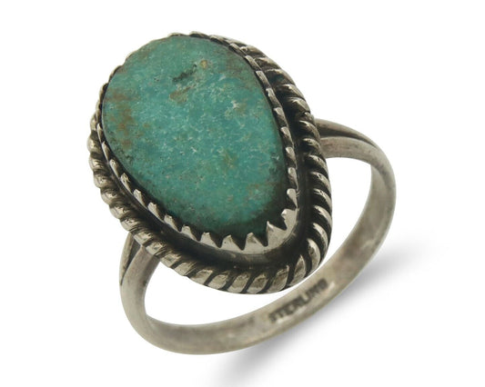 Navajo Ring 925 Sterling Natural Turquoise Native Artist C.80's Size 6.0