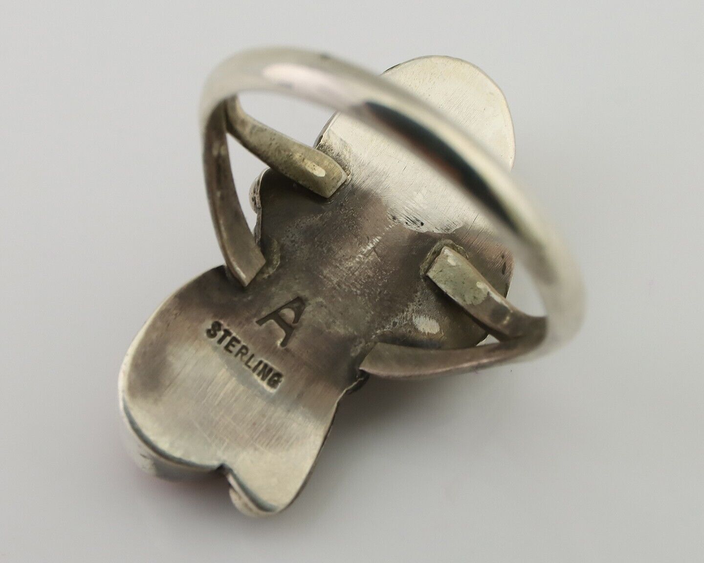 Navajo Ring 925 Silver Natural Mediterranean Coral Artist Signed A C.80's