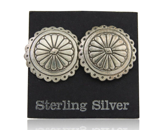 Navajo Concho Earrings 925 Silver Native American Artist C.80's