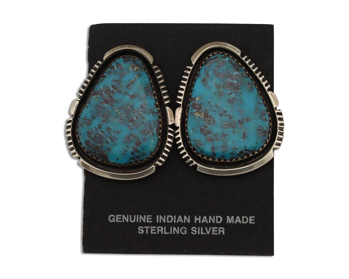 Navajo Earrings 925 Silver Natural Blue Turquoise Signed William Denetdale C.80s