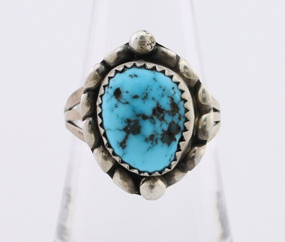 Navajo Ring 925 Silver Sleeping Beauty Turquoise Artist Signed SC C.80's