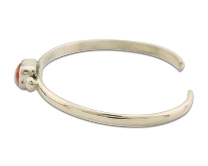 Navajo Bracelet .925 Silver Natural Red Coral Cuff Native American Artist C.80's