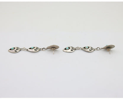Navajo Paw Earrings 925 Silver Kingman Turquoise Native American Artist C.80's