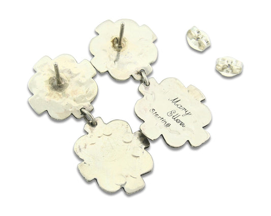 Navajo Earrings Sterling Silver Lapis & Truquoise Vintage Signed Mary Ellen