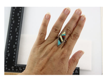 Vintage Zuni Ring 925 Sterling Silver Natural Gemstone Signed R & GT Size 7.5