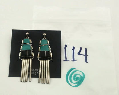 Navajo Earrings 925 Sterling Silver Natural Gemstones Signed John Charlie C.80's