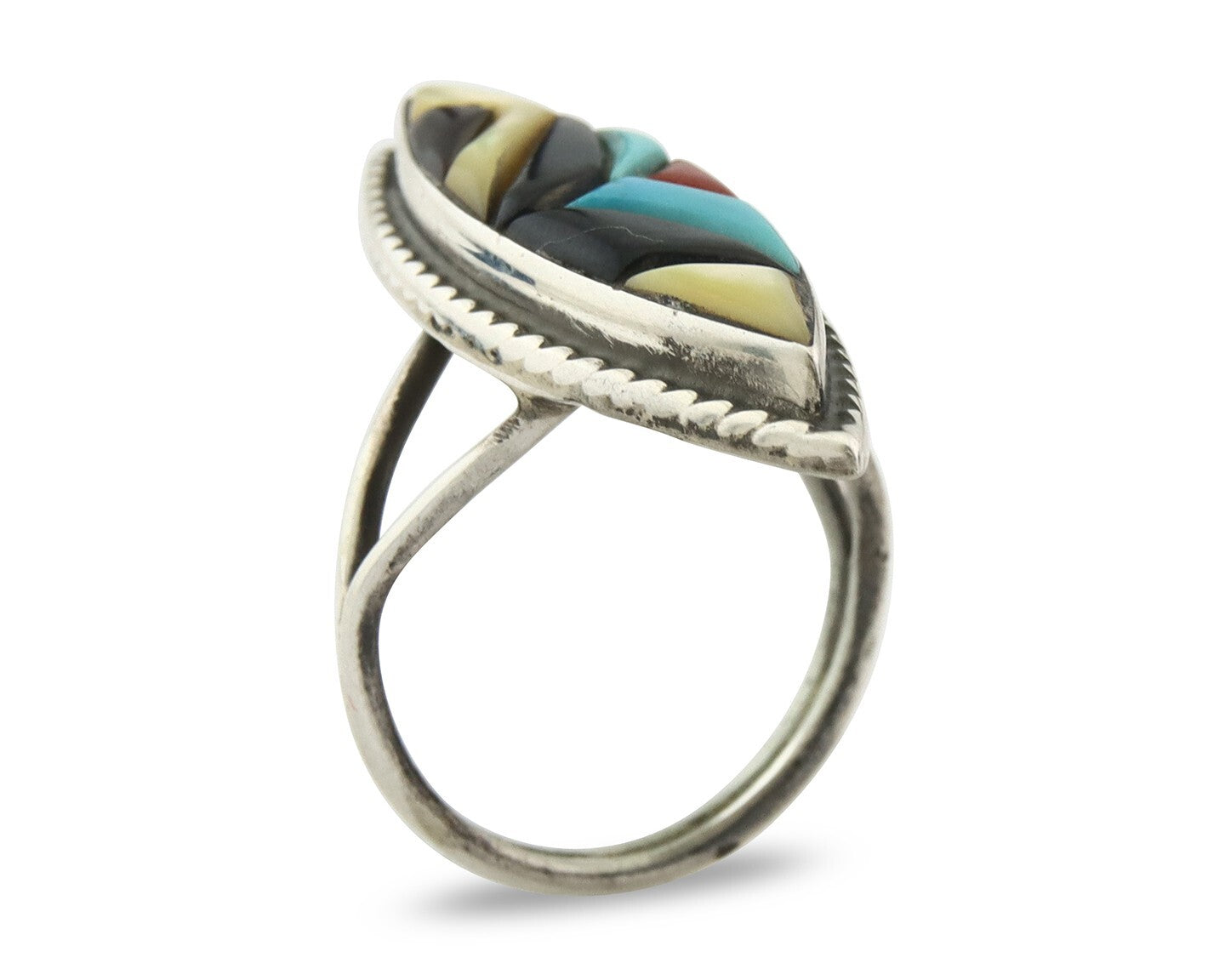 Vintage Zuni Ring 925 Sterling Silver Natural Gemstone Signed R & GT Size 6.0