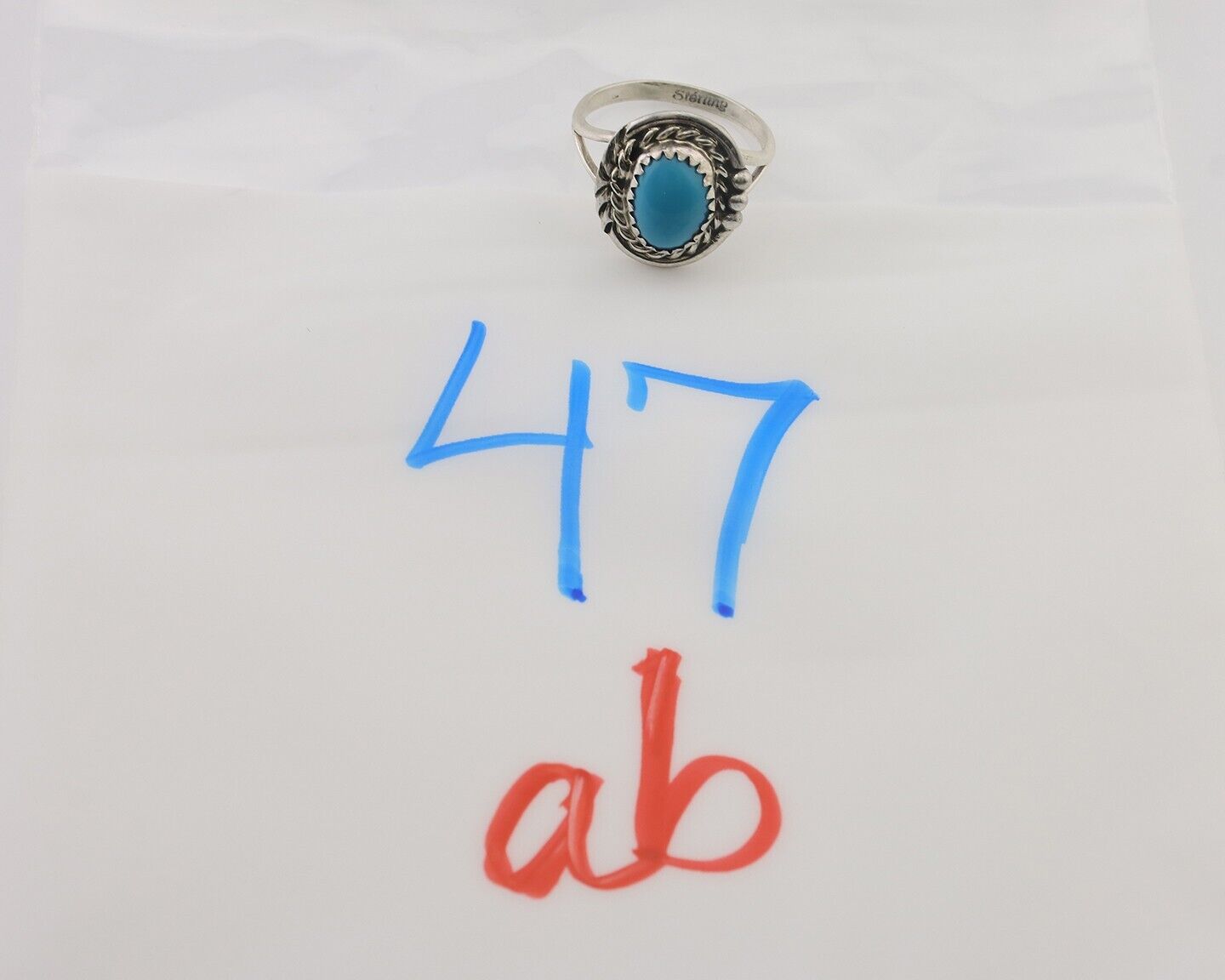 Navajo Ring 925 Silver Sleeping Beauty Turquoise Artist Signed BW C.80's