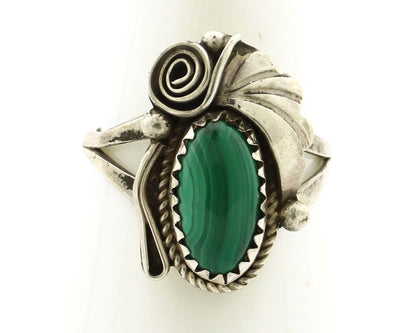 Navajo Ring 925 Silver Natural Mined Malachite Artist Signed Justin Morris C.80s