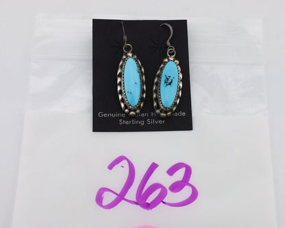 Navajo Handmade Earrings 925 Silver Blue Turquoise Artist Signed SC C.80's