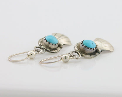 Navajo Earrings 925 Silver Blue Turquoise Artist Signed Kee Tsosie C.80's