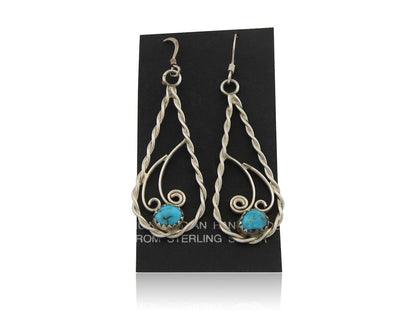 Navajo Dangle Earrings 925 Silver Natural Turquoise Artist Signed JB C.80's