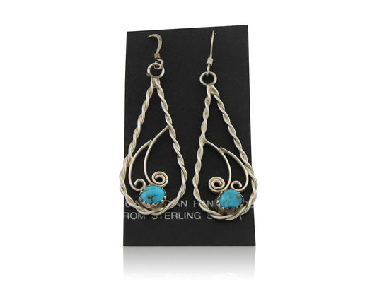 Navajo Dangle Earrings 925 Silver Natural Turquoise Artist Signed JB C.80's