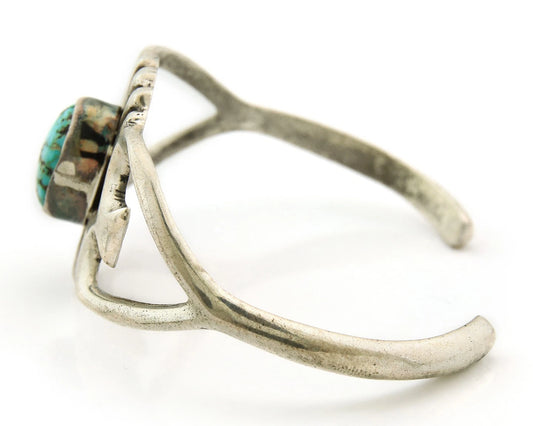 Navajo Cuff Bracelet Sterling Silver Turquoise Vintage Artist Signed C