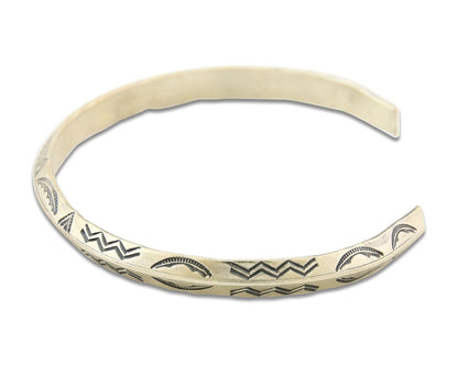 Navajo Bracelet 925 Silver Hand Stamped Triangle Signed Arrow & Signpost C.80's
