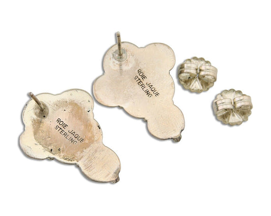 Navajo Earrings 925 Silver Natural Turquoise Artist Signed Roie Jaque C.80's