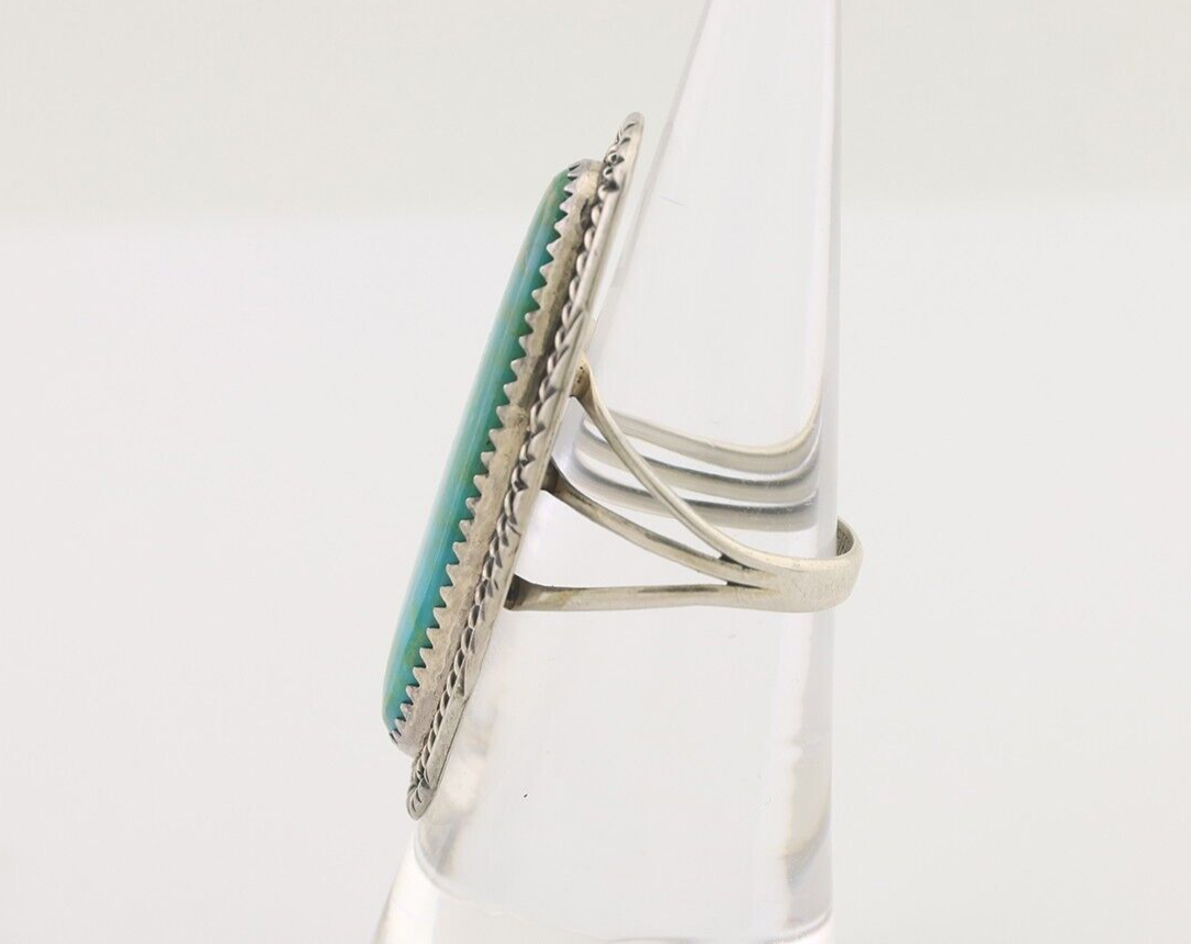 Navajo Ring 925 Silver Natural Green Turquoise Artist Signed W Denetdale C.80's