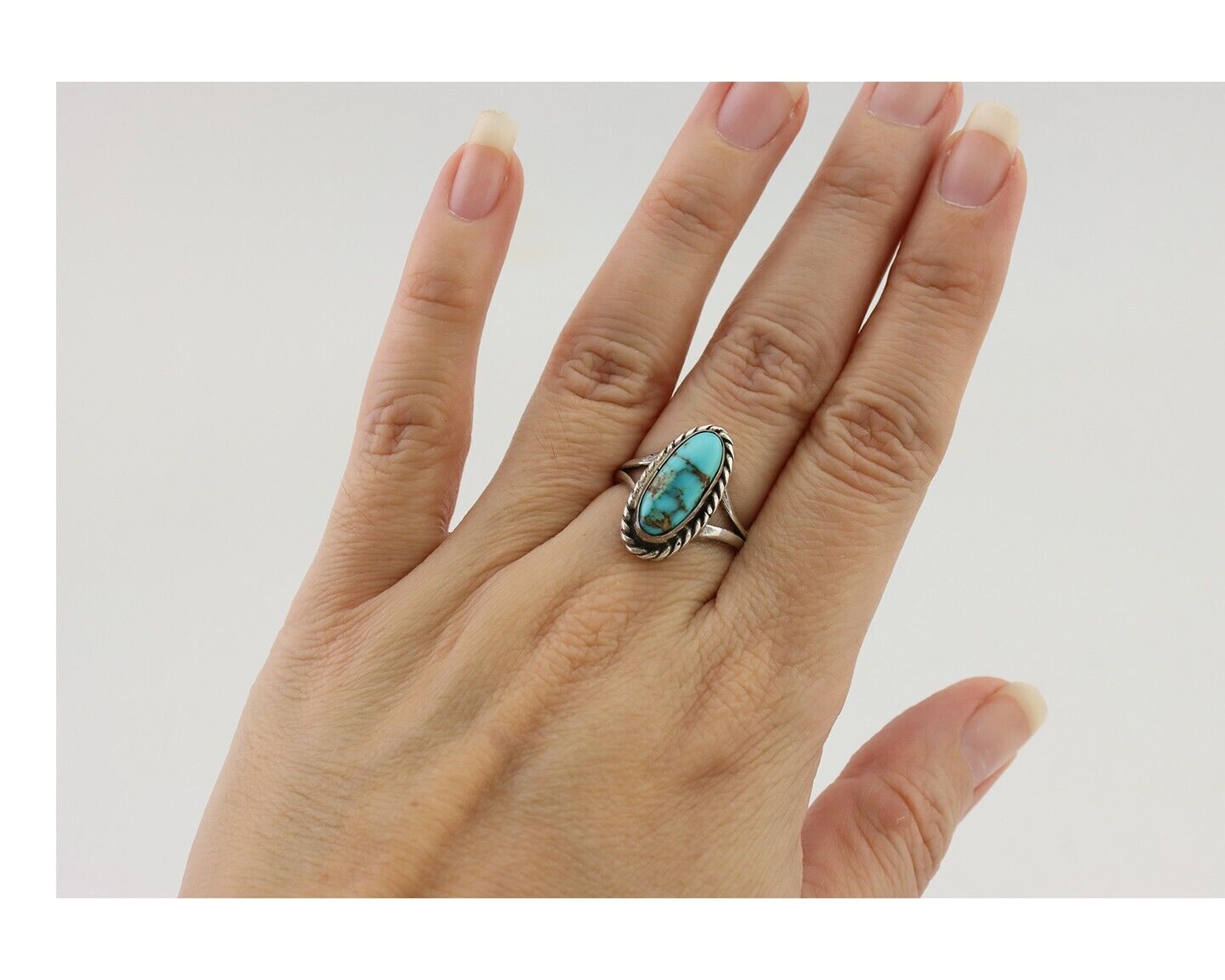 Navajo Handmade Ring 925 Silver Kingman Turquoise Size 6.0 C.80's