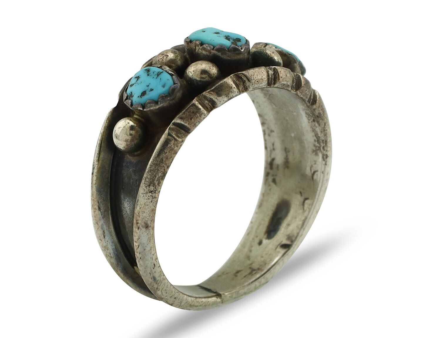 Zuni Ring .925 Silver Natural Sleeping Beauty Turquoise Signed MZR C.80's