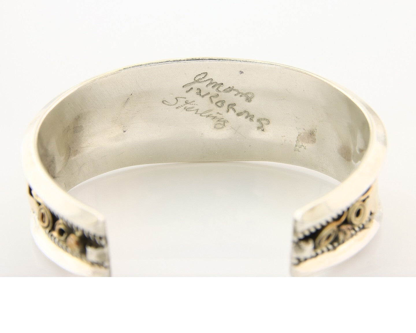 Navajo Bracelet 925 Silver & 12k Yellow Gold Filled Signed Justin Morris C.80's