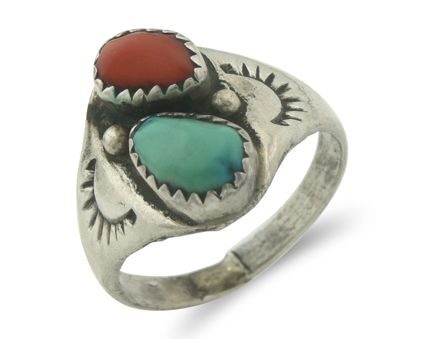 Vintage Navajo Ring 925 Sterling Silver Natural Gemstone Authentic Size 8.0