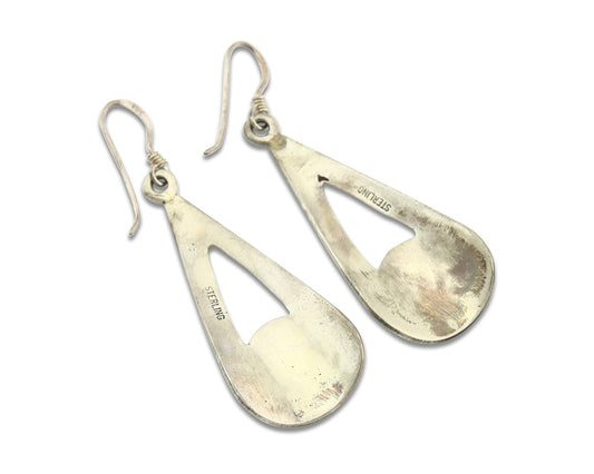 Navajo Earrings Sterling Silver Coral & Turquoise Vintage Dangle Handmade