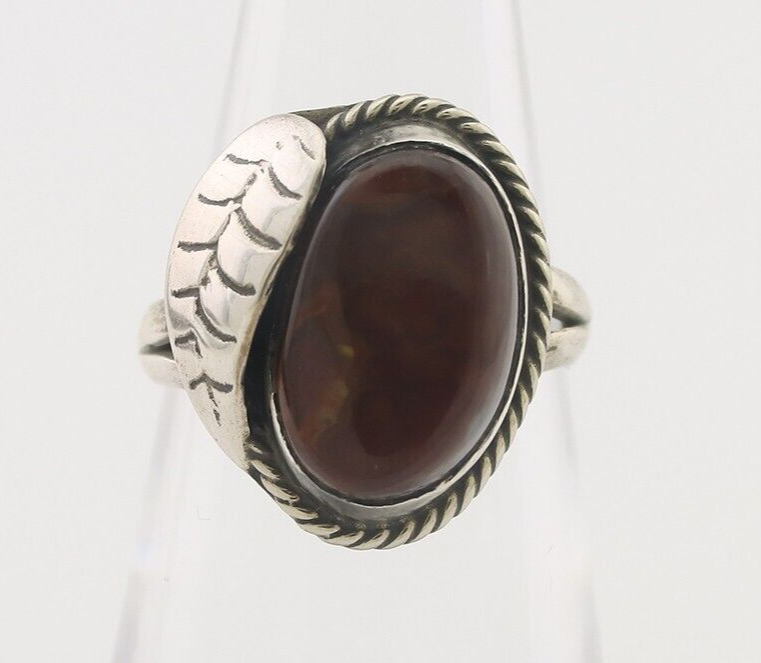 Navajo Handmade Ring 925 Silver Natural Fire Opal Native Artist Size 5.75 C.80's