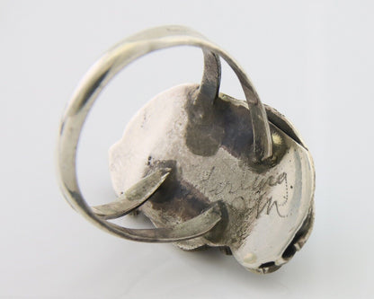 Navajo Ring 925 Silver Sleeping Beauty Turquoise Signed Justin Morris C.80's