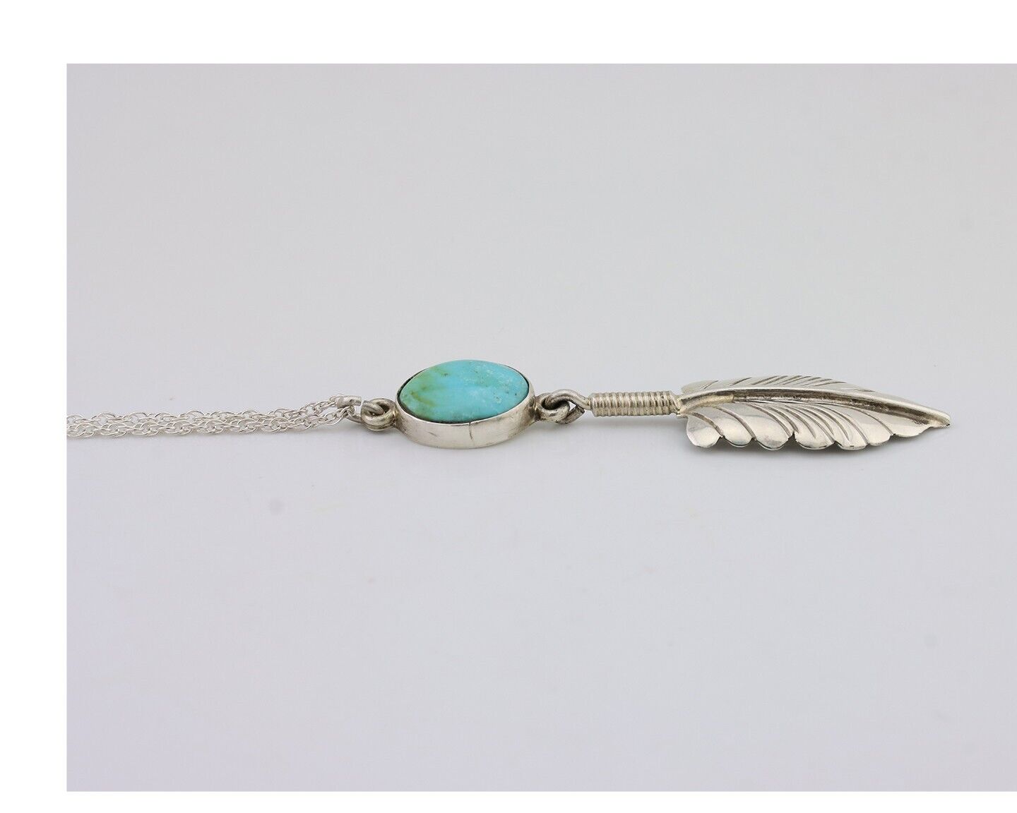 Navajo Feather Turquoise Necklace 925 Silver Artist Signed M Montoya C.80's