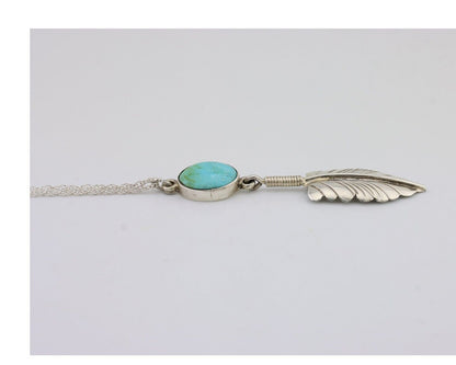 Navajo Feather Turquoise Necklace 925 Silver Artist Signed M Montoya C.80's