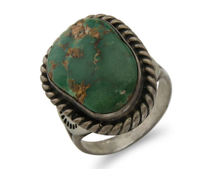 Men Navajo Ring 925 Silver Natural Slab Turquoise Signed Sunset C.80's