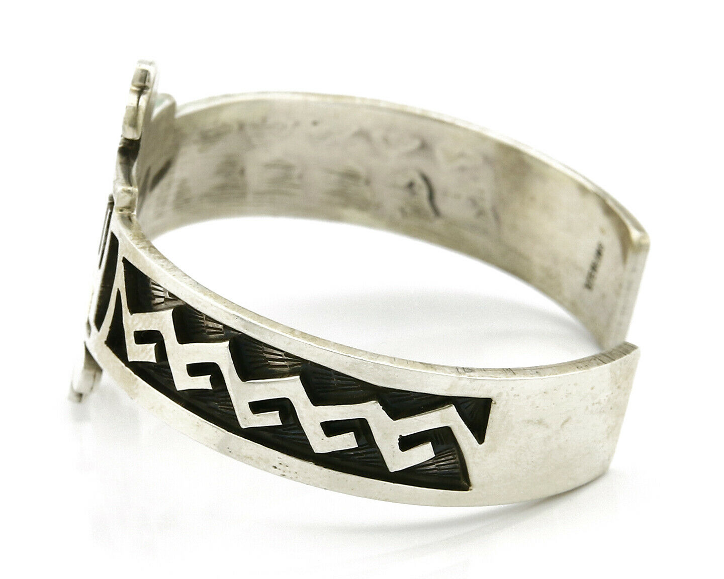 Navajo Handmade Bracelet .925 Silver Thunderbird Overlay Cuff