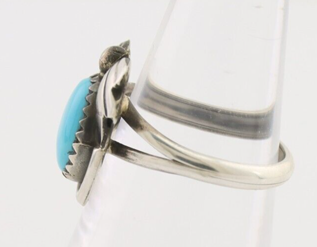 Navajo Ring 925 Silver Sleeping Beauty Turquoise Native American Artist C.80's