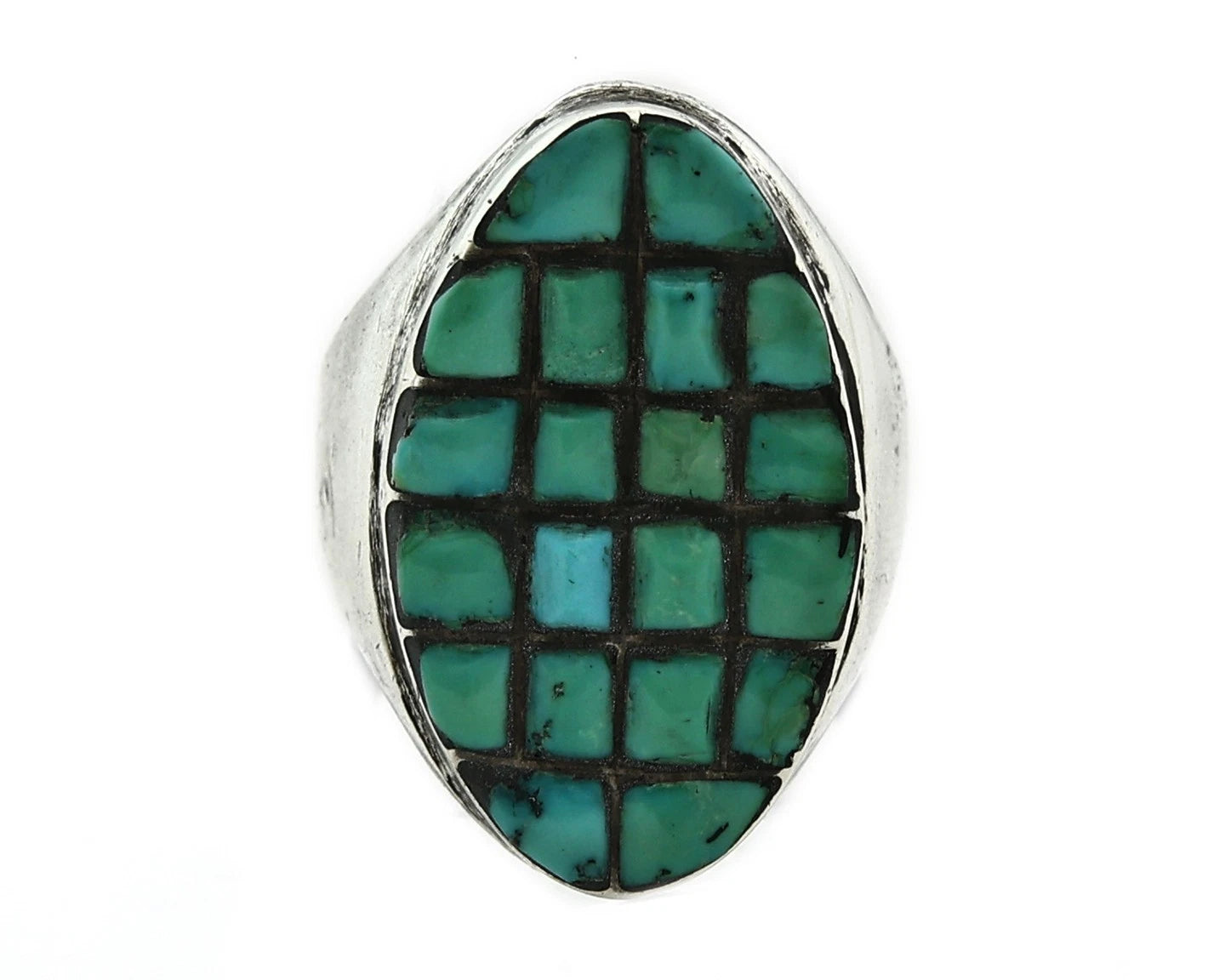Men Zuni Ring Sterling Silver Turquoise Handmade Vintage Size 9.5