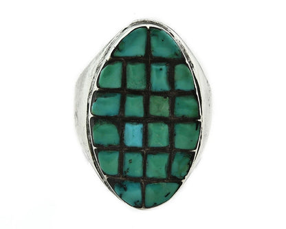 Men Zuni Ring Sterling Silver Turquoise Handmade Vintage Size 9.5
