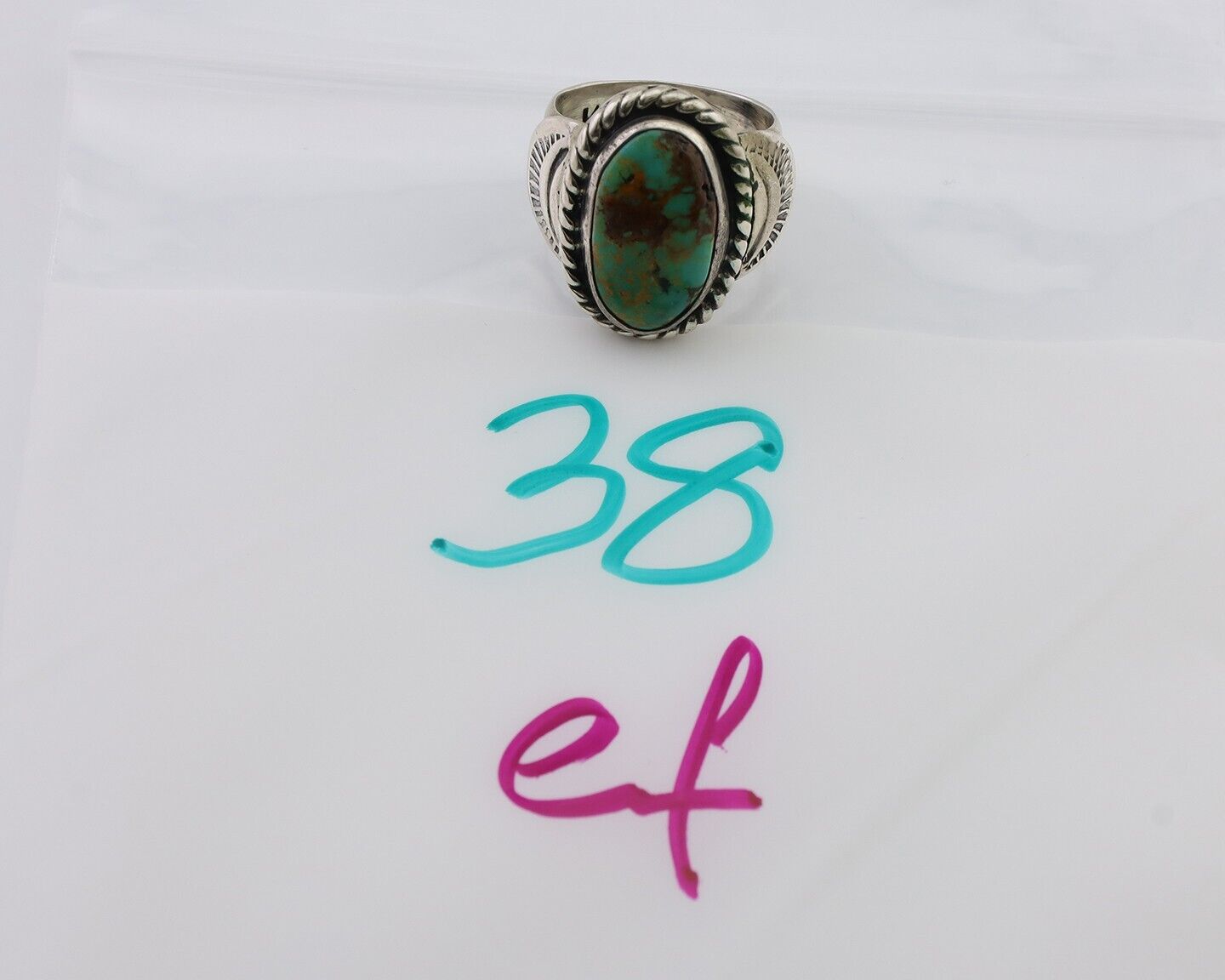 Navajo Ring 925 Silver Natural Turquoise Signed M Montoya Size 7.5 C.80's